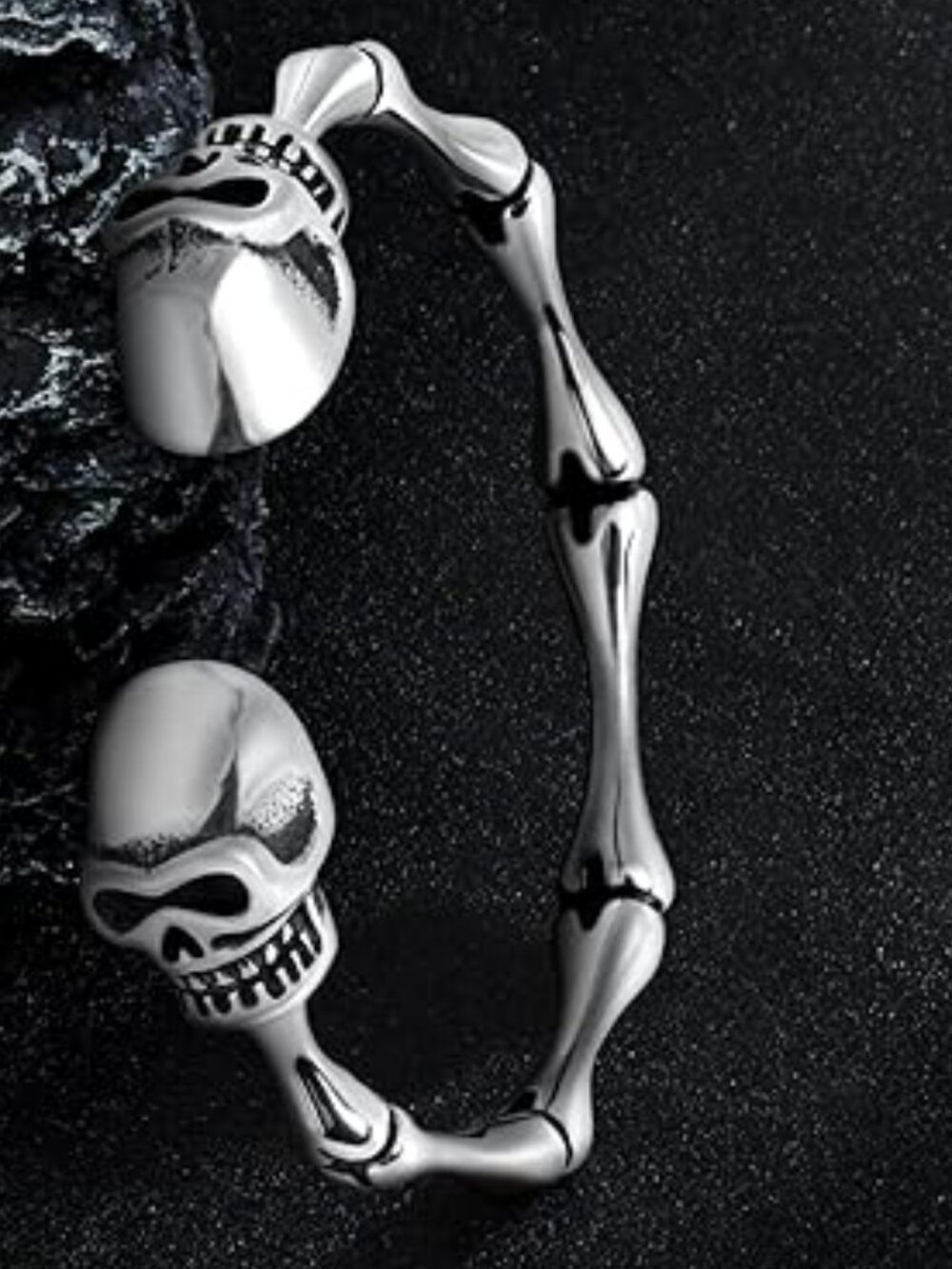 Men's Adjustable Skull Bracelet Retro Gothic Punk Biker Cool Open Cuff Silver